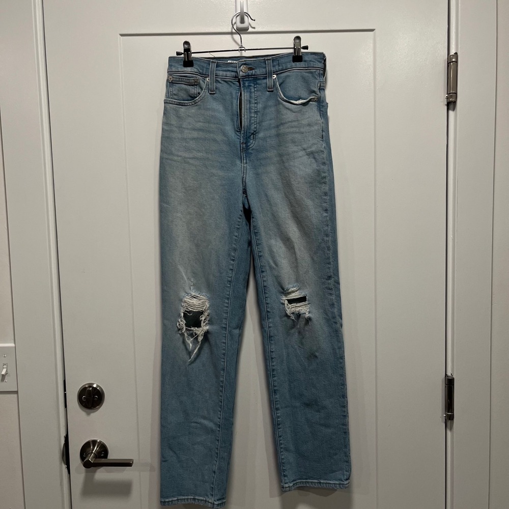 Madewell Perfect Vintage Straight Jeans Light Wash Distressed Blue Denim Size 26